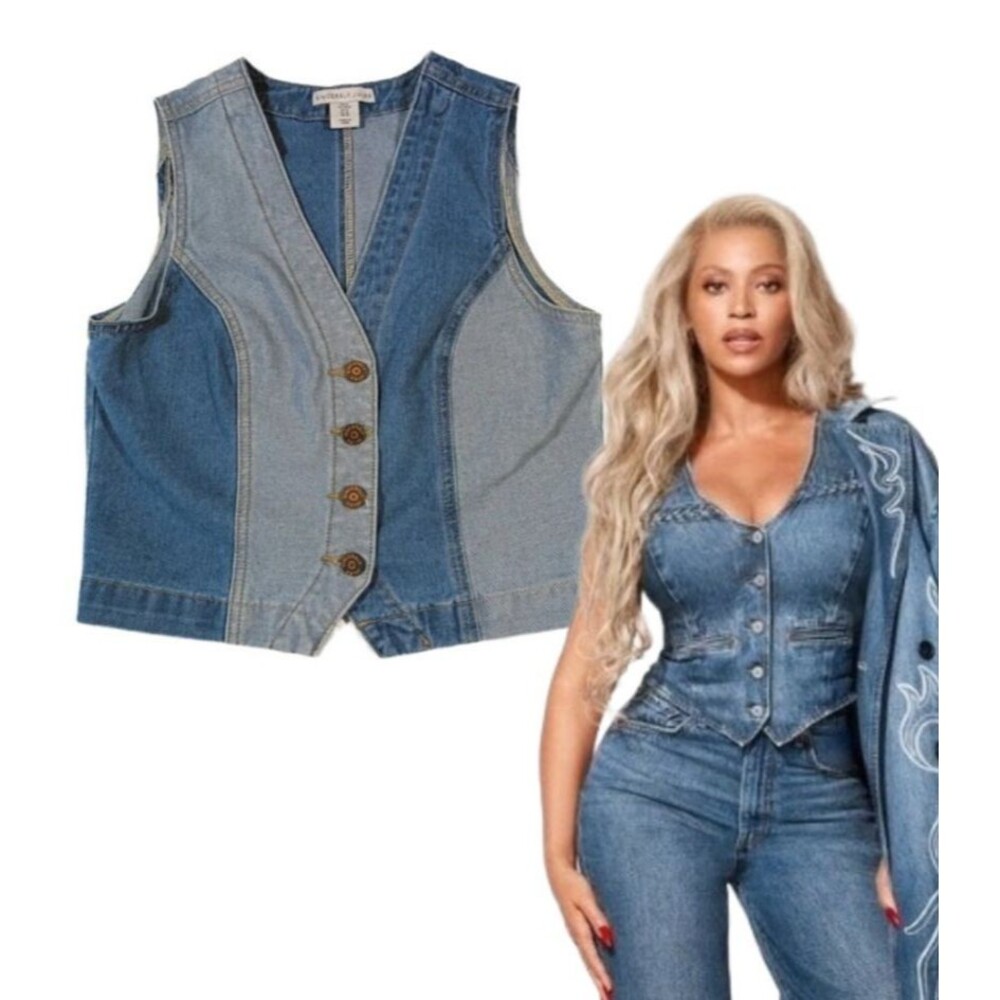 ASO Beyonce Sincerely Jules Women’s Two Tone Fitted Denim Vest M Boho Western